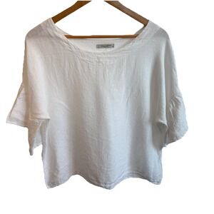 Viola Borghi White Minimalist Coastal Linen Top M Made In Italy Ruffled Sleeves